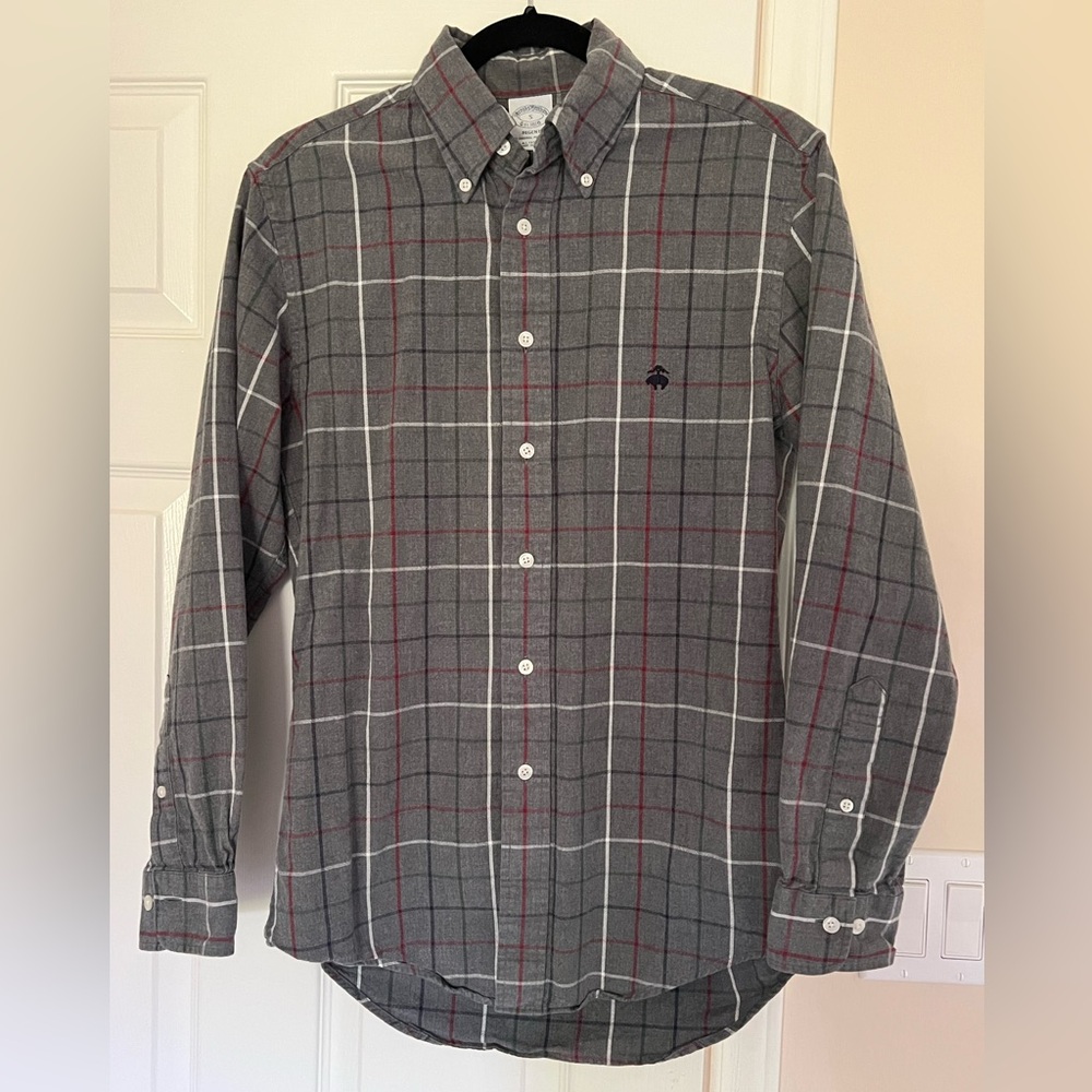 BROOKS BROTHERS REGENT Men's Gray Plaid Shirt size small 100% cotton
